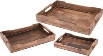 3Pcs Brown Mango Wood Serving Tray Set