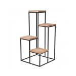 Metal Frame Wood Top 4 Rectangular Columns Plant Stand