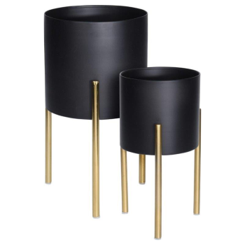 19x36cm&16x31cm Black Metal Flower Pot Set